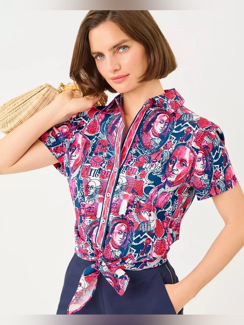 NWT Lilly Pulitzer Blakey Button Down Tie Shirt Starlight Navy 250th Celebration